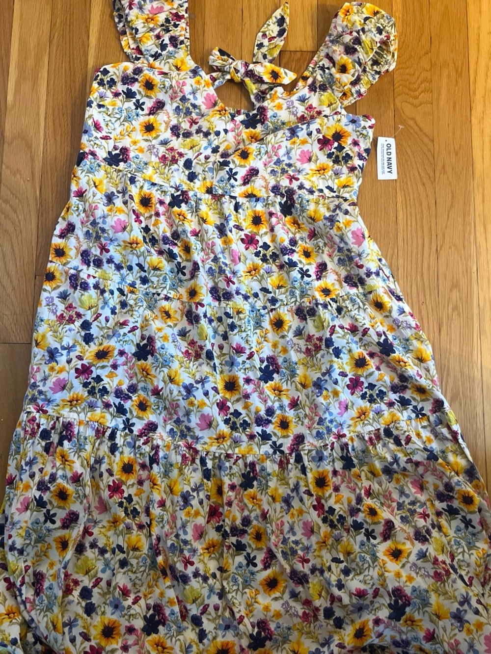 Old Navy White Sundress with Yellow, Pink & Blue Floral Print